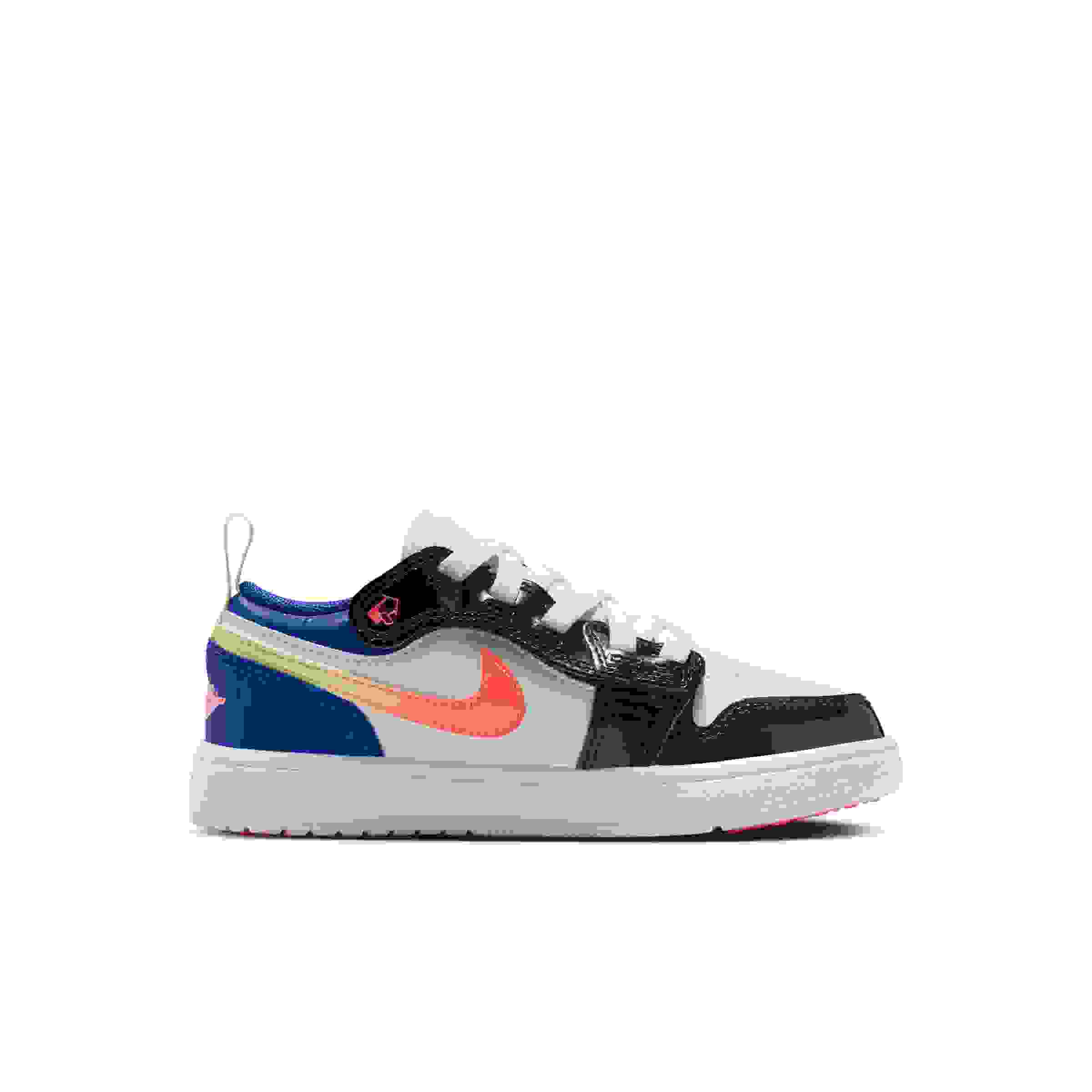 Jordan 1 Low Alt SE Preschool Girls' "White/Black/Game Royal/Bright Mango" Shoe